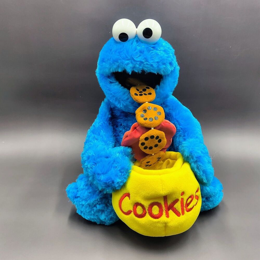 Rare 2002 Gund Sesame Street Feed Me Cookie Monster Plush 11" w/ Jar Cookies NWT
